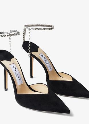 Чорні замшеві туфлі-човники з кристалами