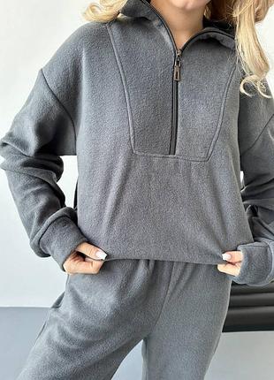 Флисовый спортивный костюм серый черный беж шоколад 2