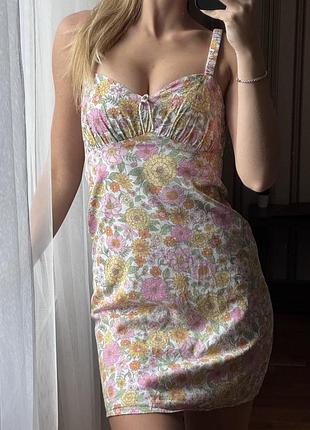 🌸 лляне міні-плаття з квітковим принтом, розмір s, ідеальний стан