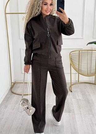 Кашеміровий брючний костюм з бомбером