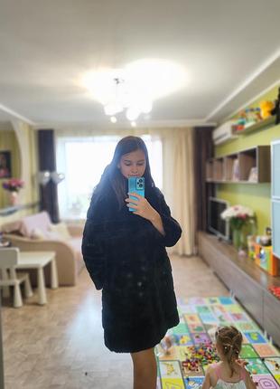 Женская черная зимняя эко шуба стеганая