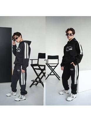 Утеплений спортивний костюм для підлітка хлопця дівчини унісекс худі з капюшоном джогери чорний графіт 146 152 158 164 170