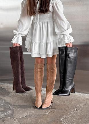 Сапоги деми демисезонные замшевые кожаные черные коричневые шоколадные песочные 9766 9767 9768