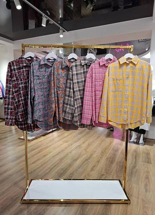 Стильна фланелева сорочка в клітку — шоколадний, рожевий, турецький фланель