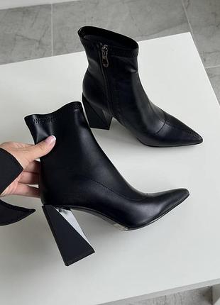 Чорні жіночі ботильйони на устойчивому каблуку ♥️ жіночі черевички на каблуках ♥️