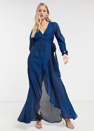 Жіноча вечірня сукня максі з запахом і драпірованими рукавами asos design