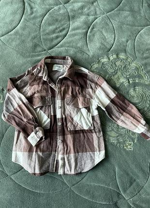 Комплект zara на дівчинку картата сорочка клітинка + бежевий гольф котон