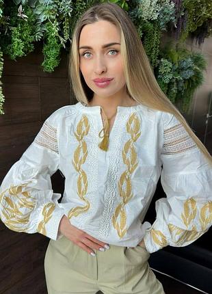 Колоритная блуза вышиванка с колотками, украинская вышиванка, этатно рубашка с вышивкой