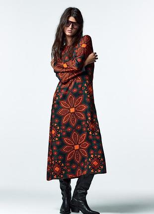 Стильное платье миди на длинный рукав zara xl, платье сатиновое