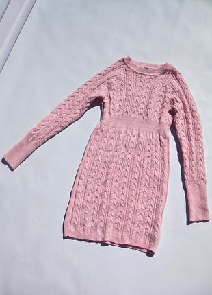 Красивое тёплое вязаное розовое платье shein