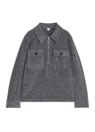 Кофта arket джемпер-поло 1/2 zip сірий меланж з вовною s