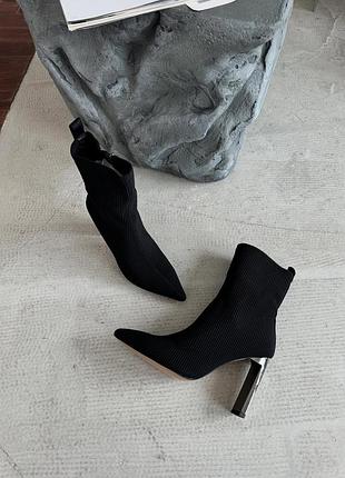 Накладной платеж ❤ утепленные флисом демисезонные ботильоны чулки на металлическом каблуке лодочки текстильные