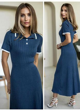 Длинное хлопковое вязаное платье поло (7 цветов) платье с комиром