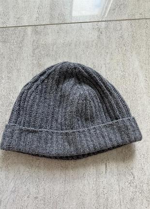Шапка бини с отворотом benetton серая шерсть 100%