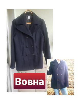 Шерстяное полупальто синее пальто двубортное camaieu 12 l