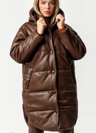 Тепла шкіряна куртка чорний шоколадний s-m-l-xl