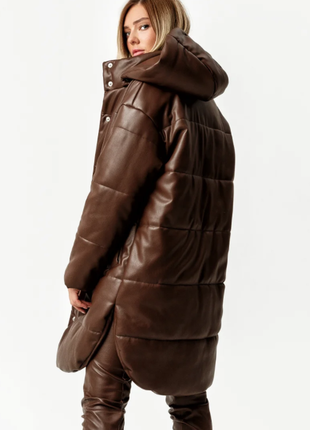 Теплая кожаная куртка черный шоколадный s-m  l-xl3 фото