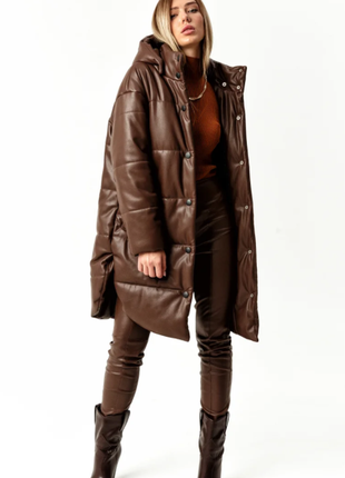 Теплая кожаная куртка черный шоколадный s-m  l-xl1 фото