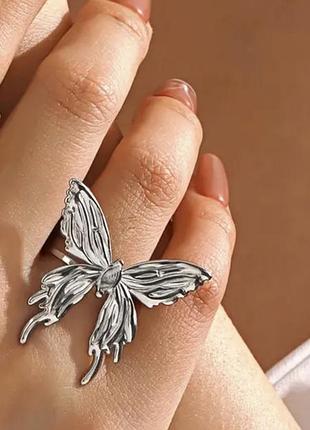 Женское кольцо бабочка из нержавеющей стали, серебристое колечко бабочка медсталь