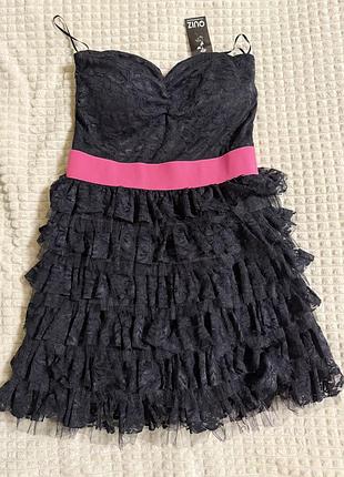 Плаття чорне коктейльне з воланами, розмір s/m
