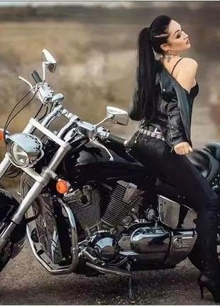 Металлическая винтажная табличка "девушка-байкер" — 14х20 см