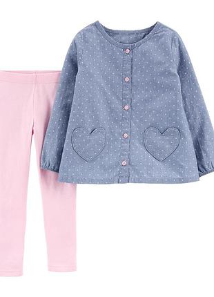 Carters комплект костюм двойка туника и лосины картерс леггинсы реглан heart pink