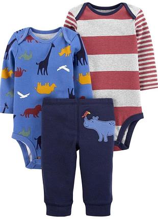 Carters комплект тройка картерс боди и штаны safari hippo