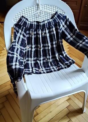 Шикарная блузка в клетку с цветами вышивкой 10/м