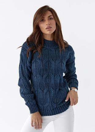 Свитер женский вязанный с красивым узором,  однотонный