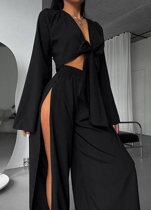 Костюм чорний лео штани з розрізами блуза