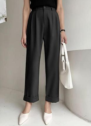 Штани брюки нові широкі кюлоти висока посадка класині вільні на резинці чорні базові