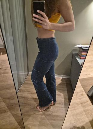 Оригинальные джинсы пэчворк без пояса