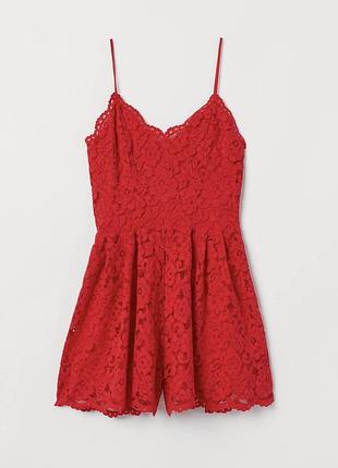 Комбінезон комбез ромпер червоний мереживний на бретелях яскравий ефектний