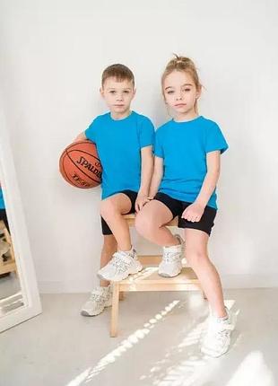 Костюм комплект набор двойка для физкультуры для садика бирюзовый голубой футболка шорты унисекс для девочек для мальчиков