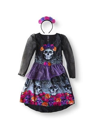 Карнавальный маскарадный костюм платье труп скелет зомби калака calaca ведьма halloween хэллоуин f&f 9 10 лет