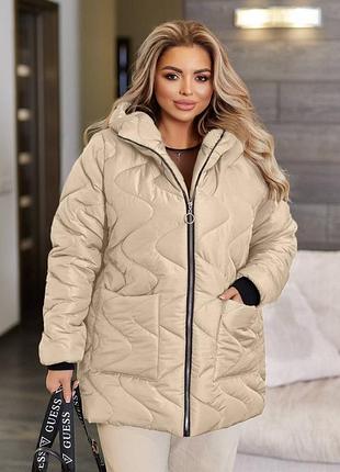 Жіноча тепла осіння стьобана куртка з утепленням на замку блискавці з капюшоном