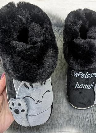 Тапочки, тапочки комнатные теплые с котиком 4 цвета