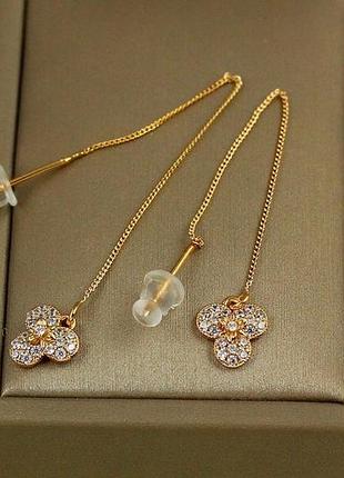 Серьги продевки xuping jewelry трефа 8,5 см золотистые love-shopping