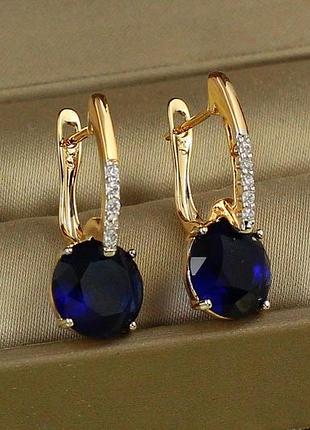 Сережки xuping jewelry стрілка з родієм із великим синім каменем 2,7 см золотисті love-shopping