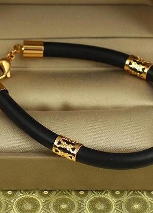 Браслет xuping jewelry каучук з ажурними вставками 17,5 см 5 мм золотистий love-shopping