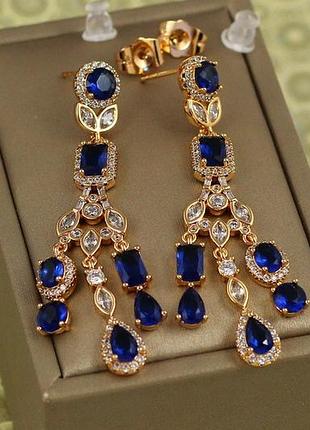 Сережки xuping jewelry підвіски валері із синіми каменями 5,3 см золотисті love-shopping