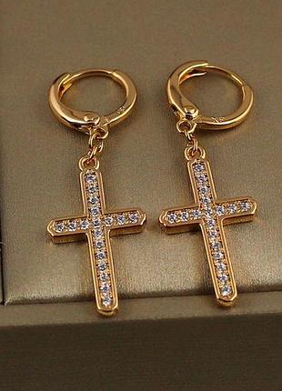 Серьги подвески xuping jewelry крестики рожденственское сияние 3,8 см золотистые love-shopping