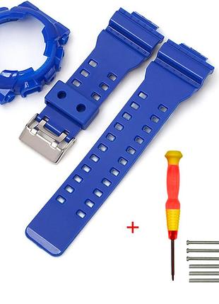 Ремешок + безель (рант) для casio g-shock ga-100 dark blue-glossy si