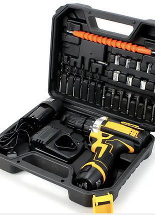 Шуруповерт аккумуляторный с насадками screw driver sets yellow 12v