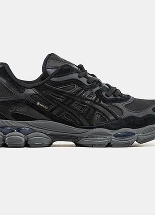 Утепленні чоловічі кросівки asics gel-nyc gore-tex black termo асікс чорного кольору термо