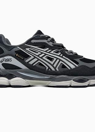 Утепленные мужские кроссовки asics gel-nyc gore-tex black grey termo ассикс черного с серым цветов термо