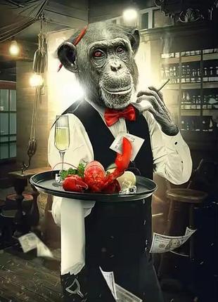 Плакат постер на холсте шимпанзе-официант 40х50см без рамки