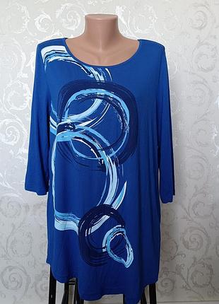Р 16 / євро 44 / 50-52 розкішна синя блуза туніка  в принт трикотаж pola