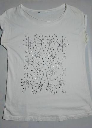 Футболка белая безрукавка с 10 трикотаж хлопок, стразы серебристые рисунок
