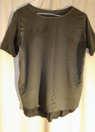 Футболка зеленая хаки с м 12 трикотаж хлопок, мягкий атлас, прямая